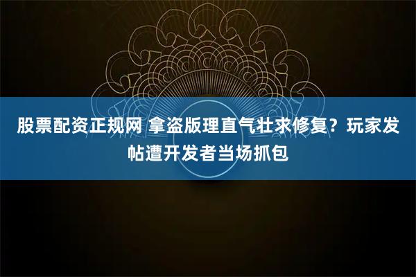 股票配资正规网 拿盗版理直气壮求修复？玩家发帖遭开发者当场抓包